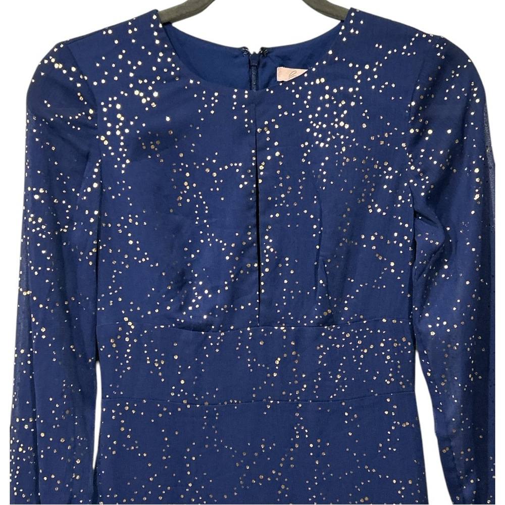 Anthropologie Hutch Molly Gown Navy Gold Sparkly Chiffon Ruffled Tiered Small 00 - Picture 4 of 15